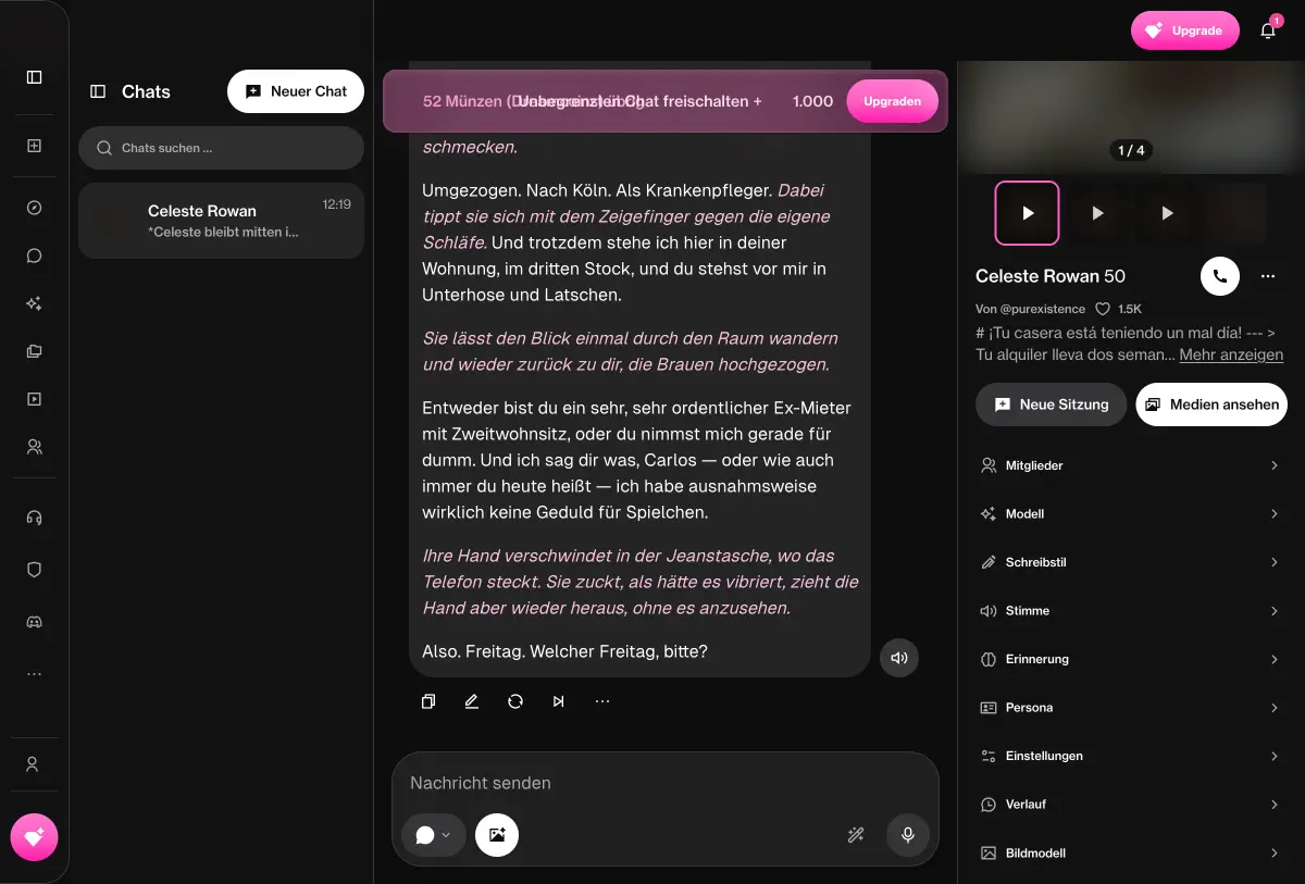 Chat mit OurDream.ai auf Deutsch, Bilder unkenntlich gemacht